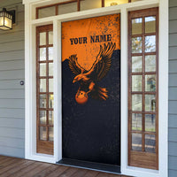 Flying Eagle Carrying Bowling Ball Door Cover with Grunge Orange and Black Splatter Design - Wonder Print Shop
