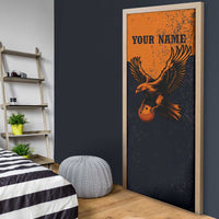 Flying Eagle Carrying Bowling Ball Door Cover with Grunge Orange and Black Splatter Design - Wonder Print Shop