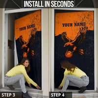 Flying Eagle Carrying Bowling Ball Door Cover with Grunge Orange and Black Splatter Design - Wonder Print Shop