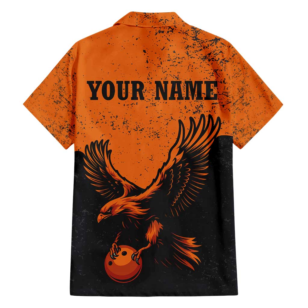 Flying Eagle Carrying Bowling Ball Family Matching Long Sleeve Bodycon Dress and Hawaiian Shirt with Grunge Orange and Black Splatter Design - Wonder Print Shop