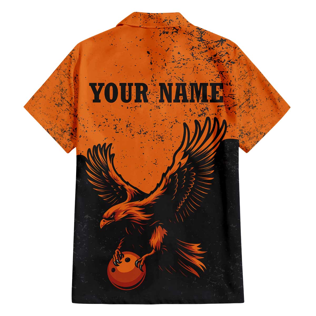 Flying Eagle Carrying Bowling Ball Family Matching Off The Shoulder Long Sleeve Dress and Hawaiian Shirt with Grunge Orange and Black Splatter Design - Wonder Print Shop