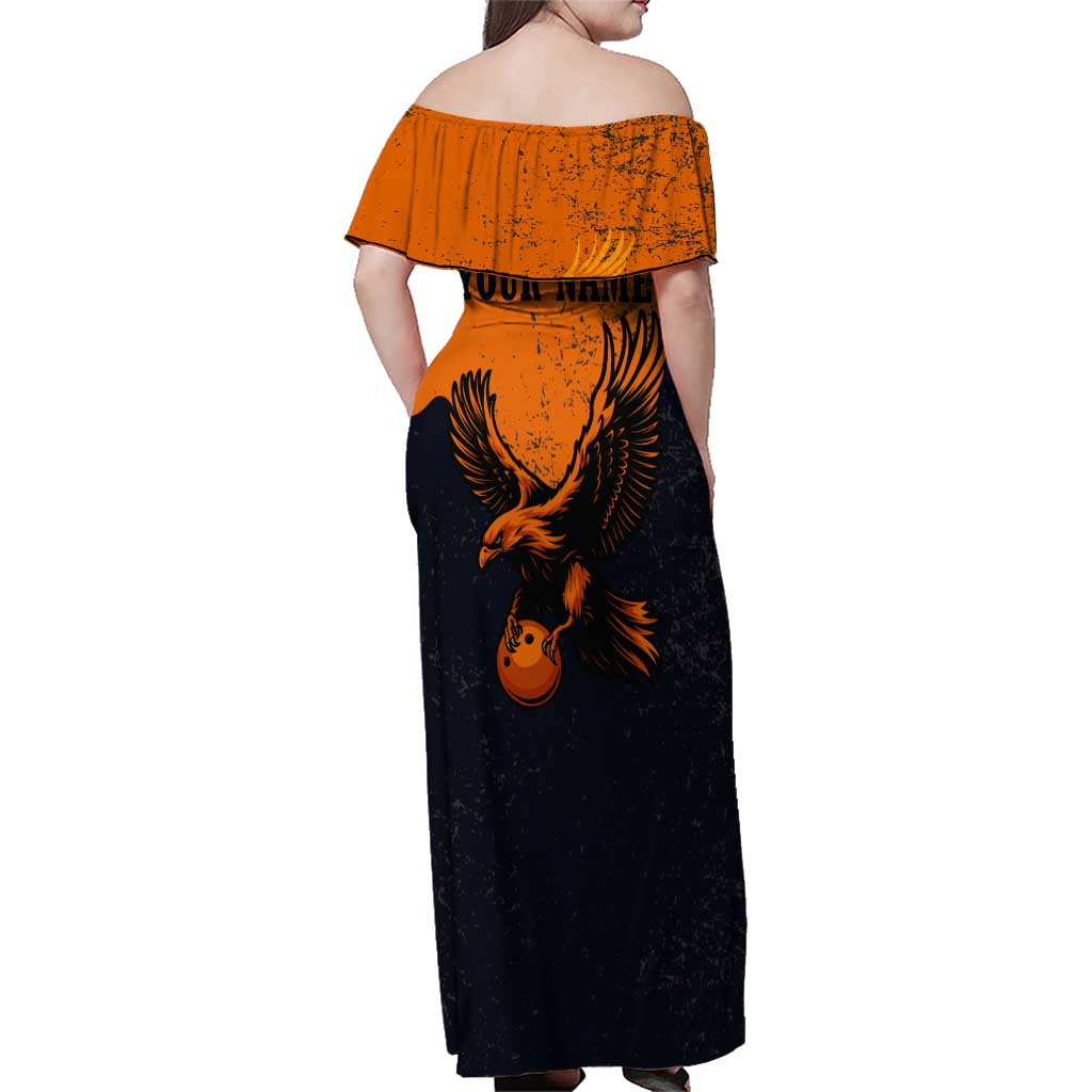 Flying Eagle Carrying Bowling Ball Family Matching Off Shoulder Maxi Dress and Hawaiian Shirt with Grunge Orange and Black Splatter Design - Wonder Print Shop