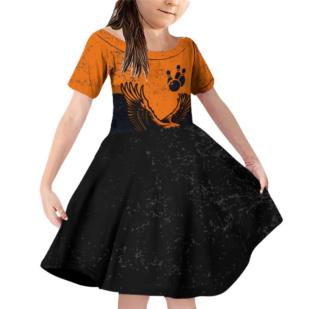 Flying Eagle Carrying Bowling Ball Family Matching Off Shoulder Short Dress and Hawaiian Shirt with Grunge Orange and Black Splatter Design - Wonder Print Shop