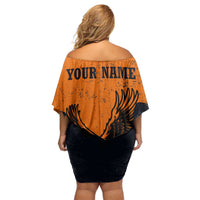 Flying Eagle Carrying Bowling Ball Family Matching Off Shoulder Short Dress and Hawaiian Shirt with Grunge Orange and Black Splatter Design - Wonder Print Shop