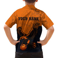 Flying Eagle Carrying Bowling Ball Family Matching Short Sleeve Bodycon Dress and Hawaiian Shirt with Grunge Orange and Black Splatter Design - Wonder Print Shop