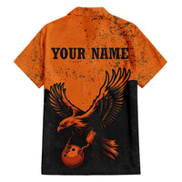 Flying Eagle Carrying Bowling Ball Family Matching Short Sleeve Bodycon Dress and Hawaiian Shirt with Grunge Orange and Black Splatter Design - Wonder Print Shop