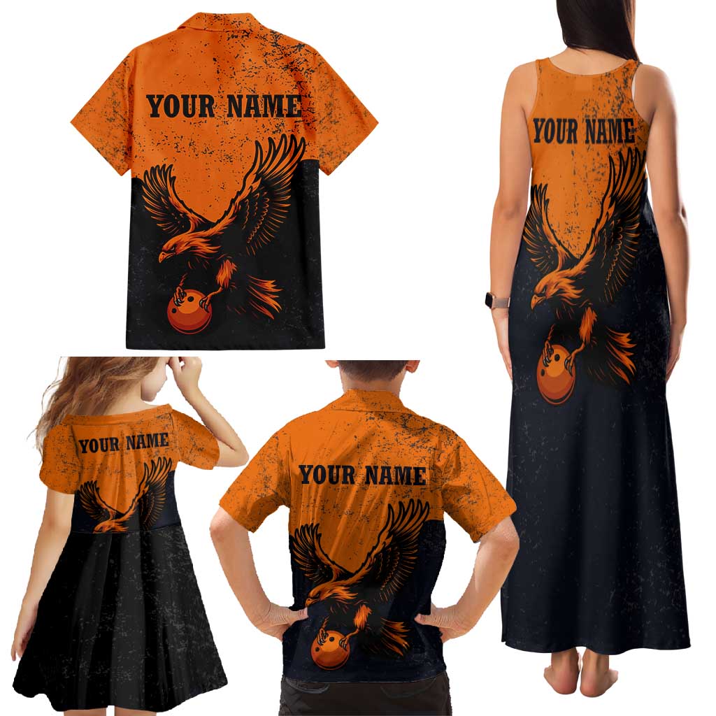 Flying Eagle Carrying Bowling Ball Family Matching Tank Maxi Dress and Hawaiian Shirt with Grunge Orange and Black Splatter Design - Wonder Print Shop