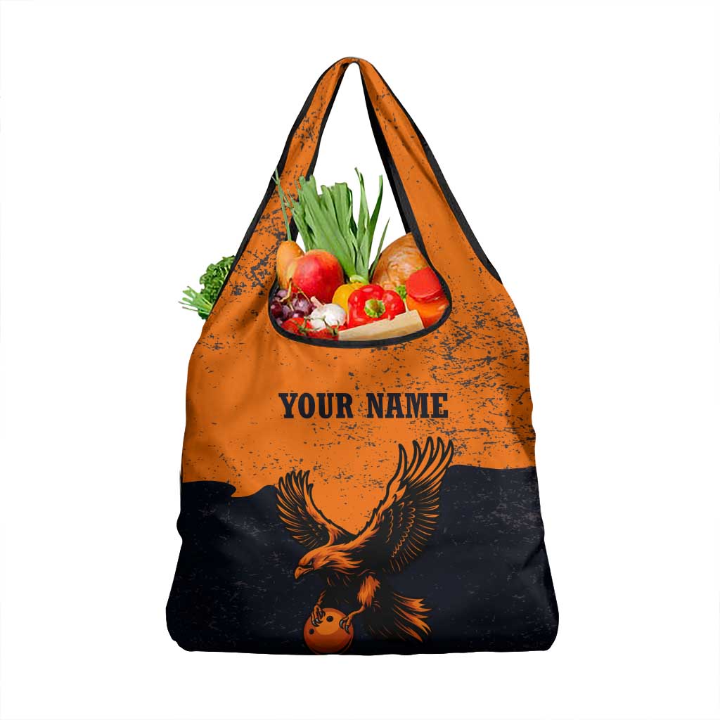 Flying Eagle Carrying Bowling Ball Grocery Bag with Grunge Orange and Black Splatter Design - Wonder Print Shop