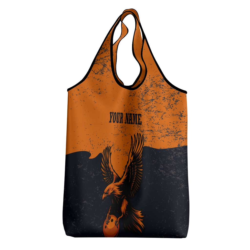 Flying Eagle Carrying Bowling Ball Grocery Bag with Grunge Orange and Black Splatter Design - Wonder Print Shop