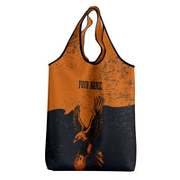 Flying Eagle Carrying Bowling Ball Grocery Bag with Grunge Orange and Black Splatter Design - Wonder Print Shop