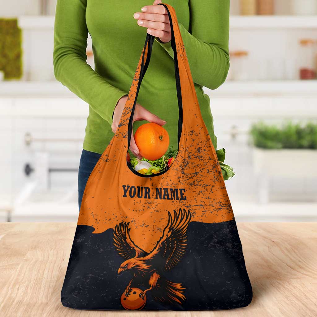 Flying Eagle Carrying Bowling Ball Grocery Bag with Grunge Orange and Black Splatter Design - Wonder Print Shop