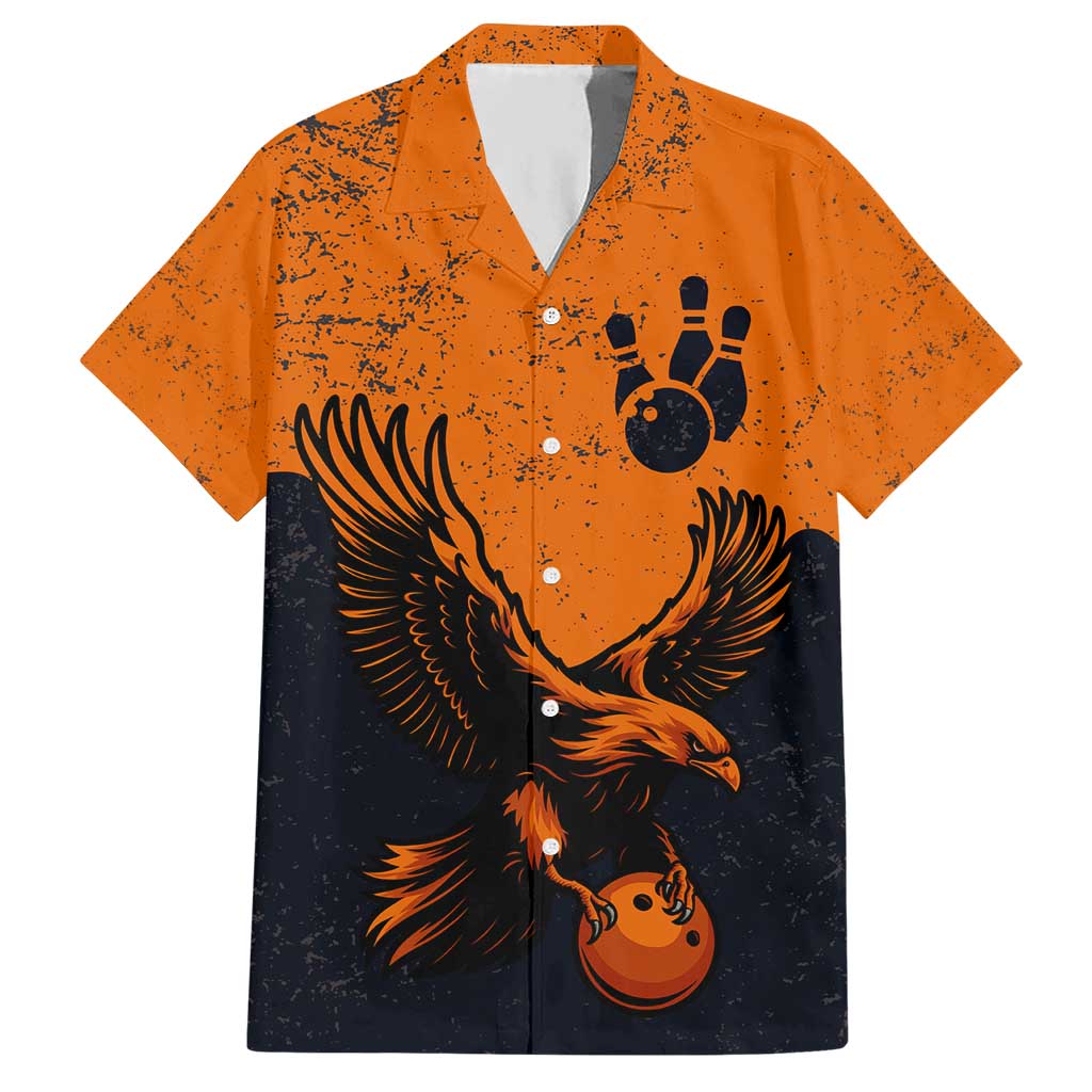 Flying Eagle Carrying Bowling Ball Hawaiian Shirt with Grunge Orange and Black Splatter Design - Wonder Print Shop