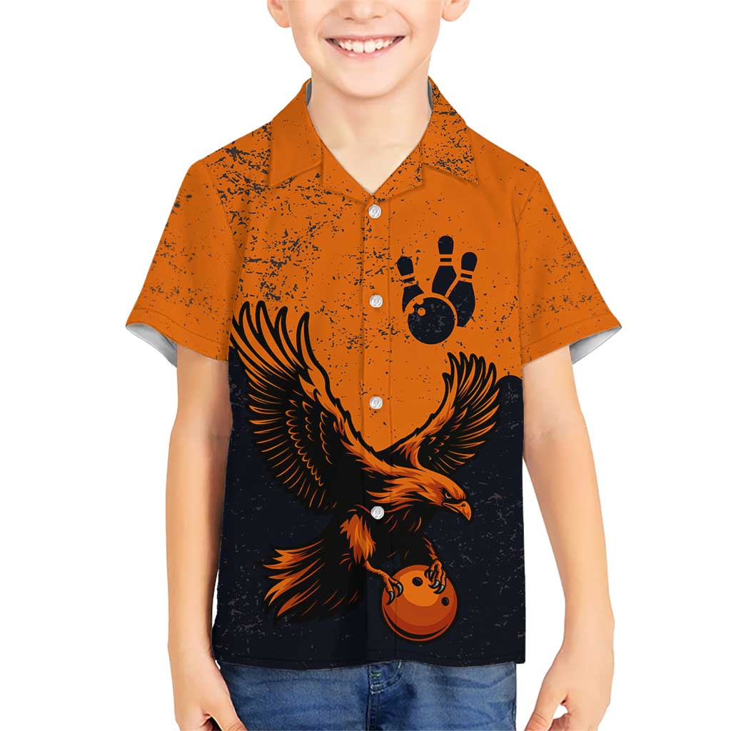 Flying Eagle Carrying Bowling Ball Hawaiian Shirt with Grunge Orange and Black Splatter Design - Wonder Print Shop