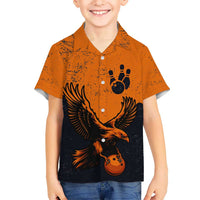 Flying Eagle Carrying Bowling Ball Hawaiian Shirt with Grunge Orange and Black Splatter Design - Wonder Print Shop