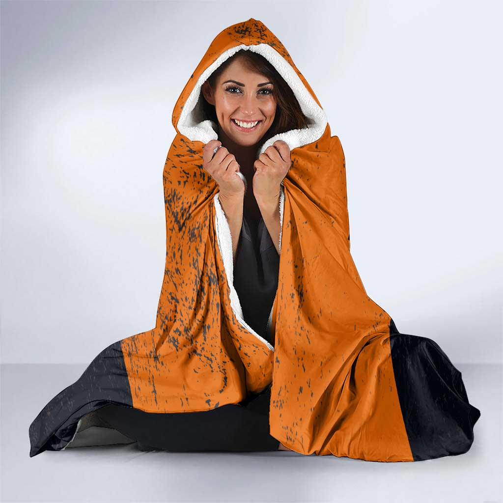 Flying Eagle Carrying Bowling Ball Hooded Blanket with Grunge Orange and Black Splatter Design - Wonder Print Shop