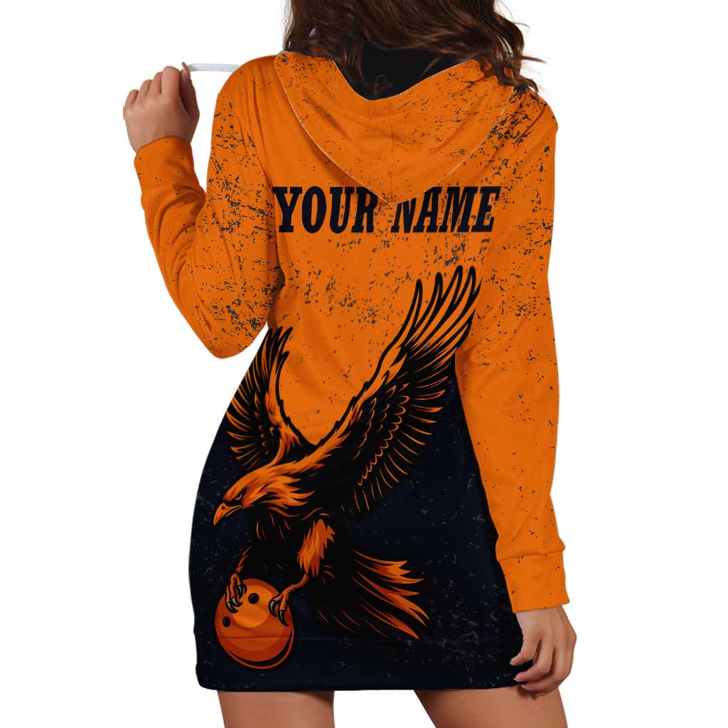 Flying Eagle Carrying Bowling Ball Hoodie Dress with Grunge Orange and Black Splatter Design - Wonder Print Shop