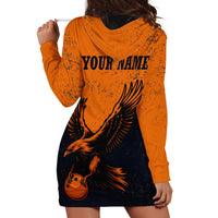 Flying Eagle Carrying Bowling Ball Hoodie Dress with Grunge Orange and Black Splatter Design - Wonder Print Shop