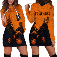 Flying Eagle Carrying Bowling Ball Hoodie Dress with Grunge Orange and Black Splatter Design - Wonder Print Shop
