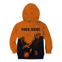 Flying Eagle Carrying Bowling Ball Kid Hoodie with Grunge Orange and Black Splatter Design - Wonder Print Shop
