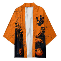 Flying Eagle Carrying Bowling Ball Kimono with Grunge Orange and Black Splatter Design - Wonder Print Shop