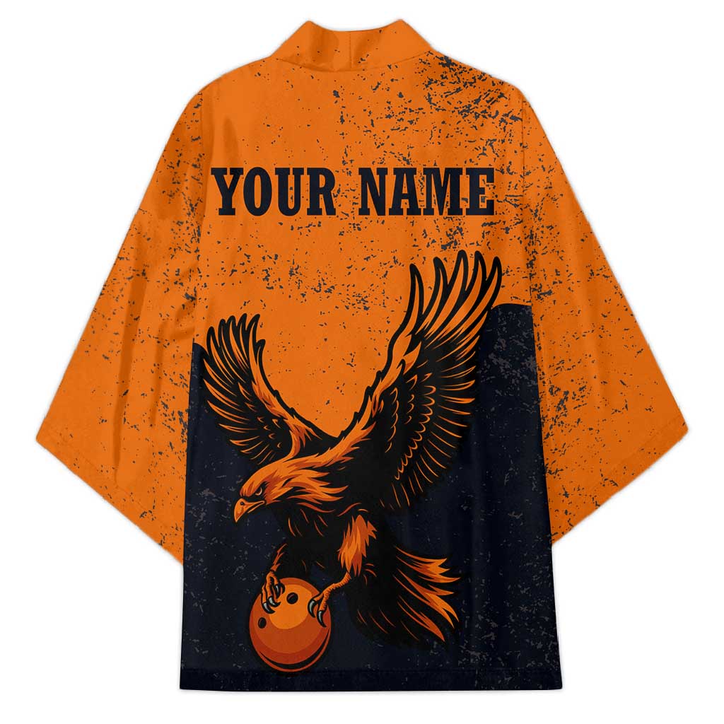 Flying Eagle Carrying Bowling Ball Kimono with Grunge Orange and Black Splatter Design - Wonder Print Shop