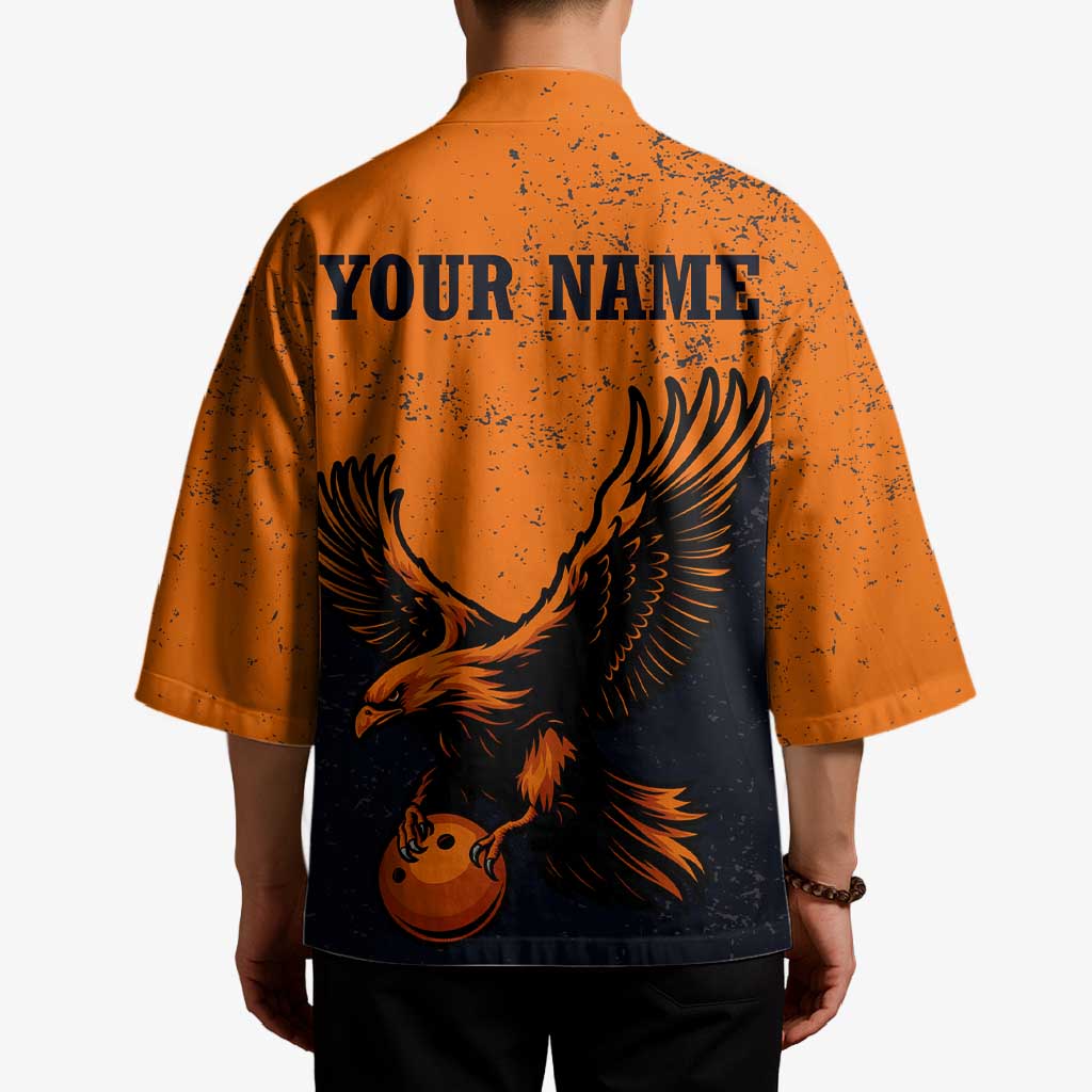 Flying Eagle Carrying Bowling Ball Kimono with Grunge Orange and Black Splatter Design - Wonder Print Shop