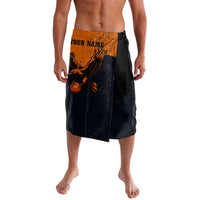 Flying Eagle Carrying Bowling Ball Lavalava with Grunge Orange and Black Splatter Design - Wonder Print Shop