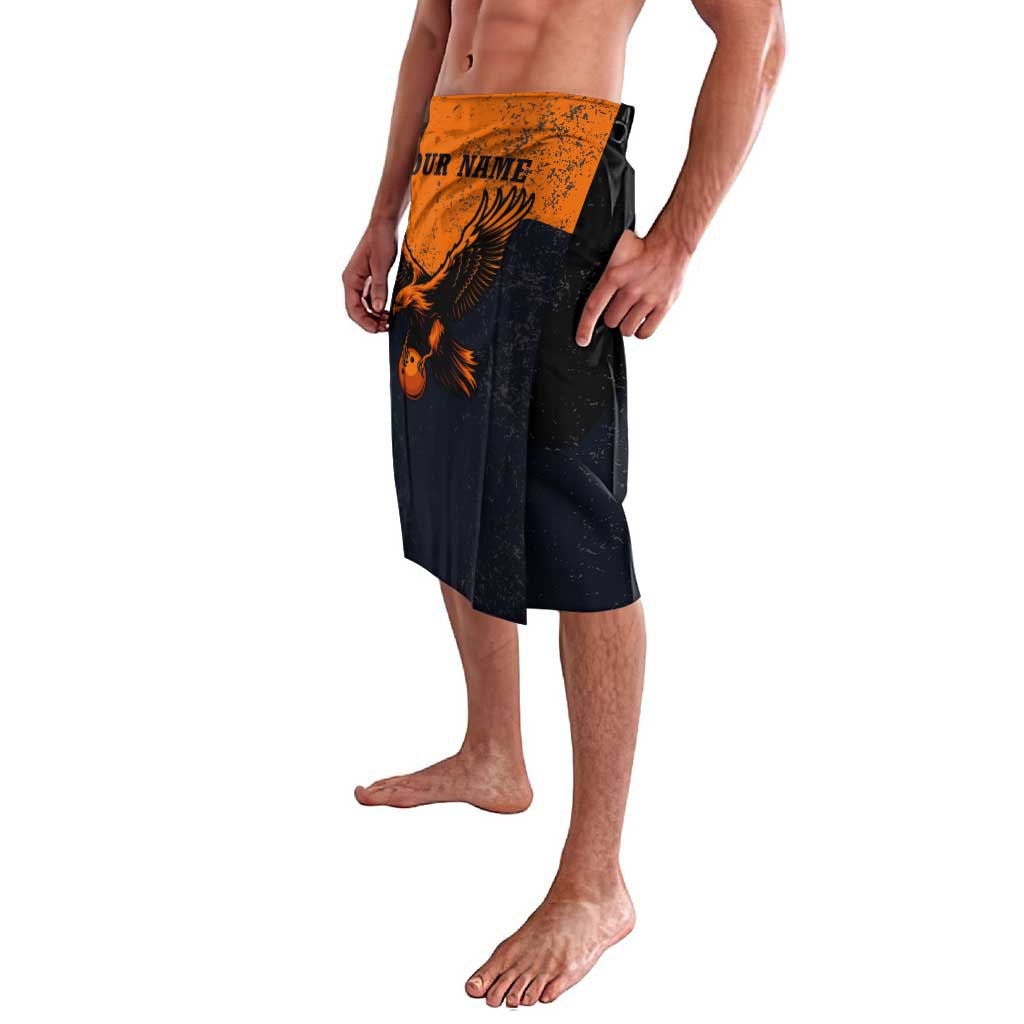 Flying Eagle Carrying Bowling Ball Lavalava with Grunge Orange and Black Splatter Design - Wonder Print Shop