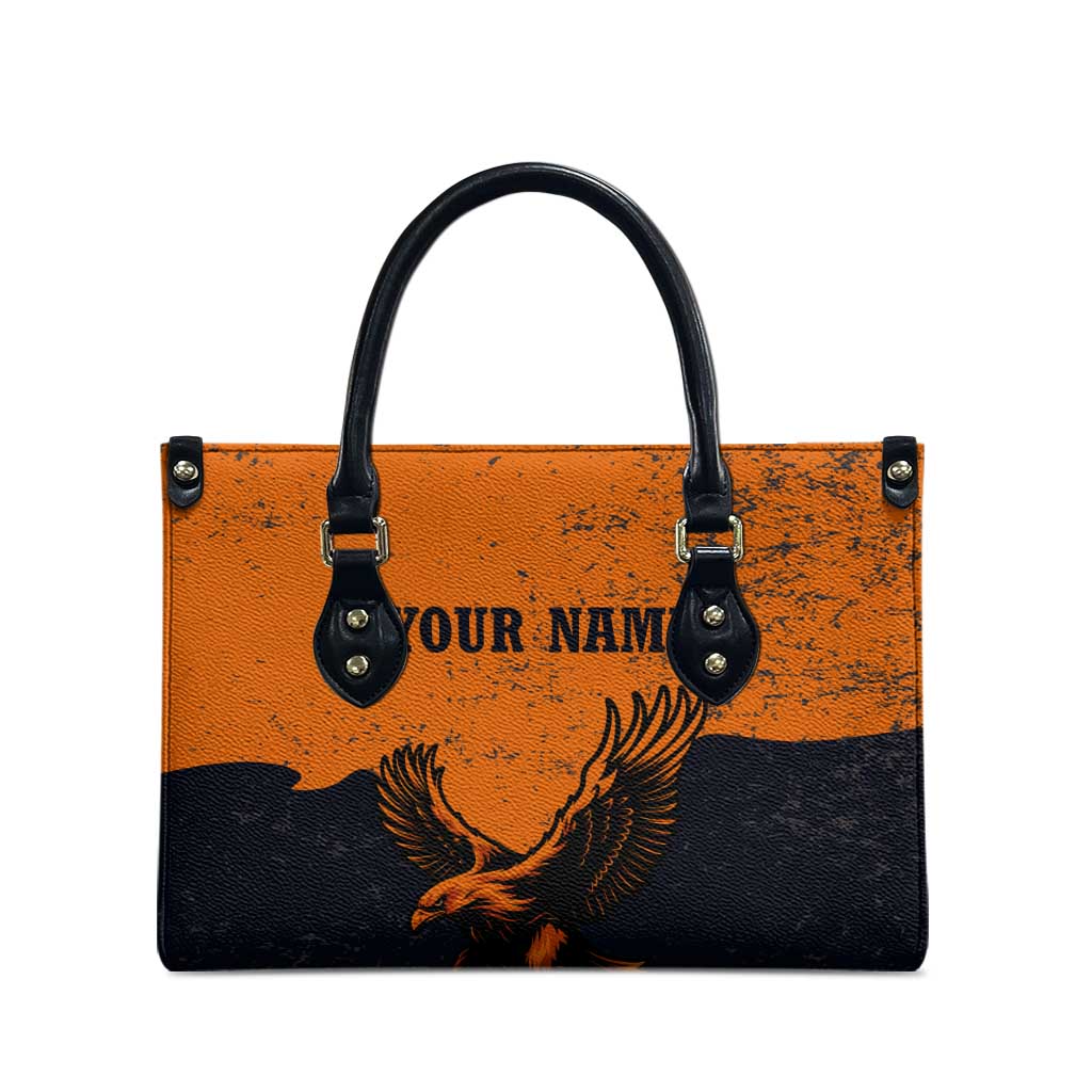 Flying Eagle Carrying Bowling Ball Leather Bag with Grunge Orange and Black Splatter Design - Wonder Print Shop