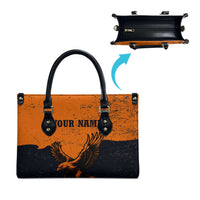 Flying Eagle Carrying Bowling Ball Leather Bag with Grunge Orange and Black Splatter Design - Wonder Print Shop