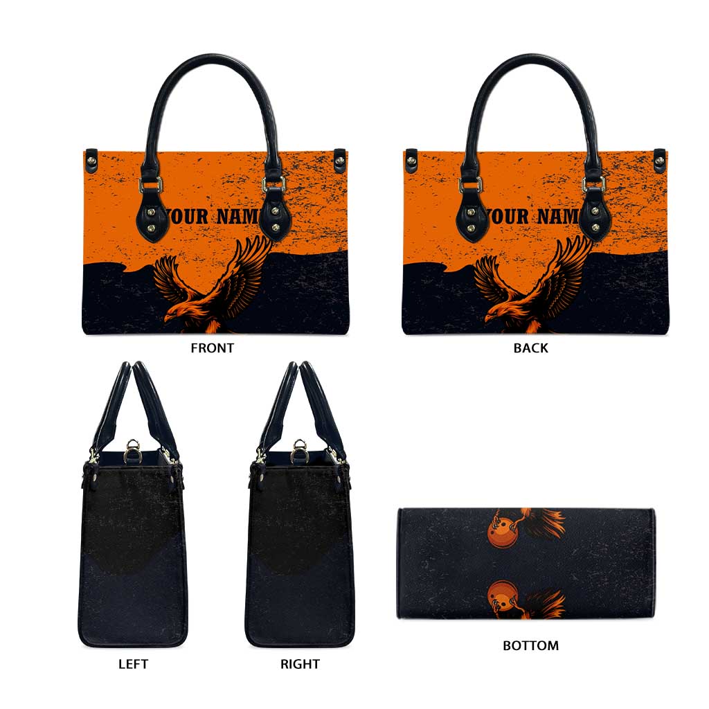 Flying Eagle Carrying Bowling Ball Leather Bag with Grunge Orange and Black Splatter Design - Wonder Print Shop