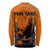 Flying Eagle Carrying Bowling Ball Long Sleeve Shirt with Grunge Orange and Black Splatter Design - Wonder Print Shop