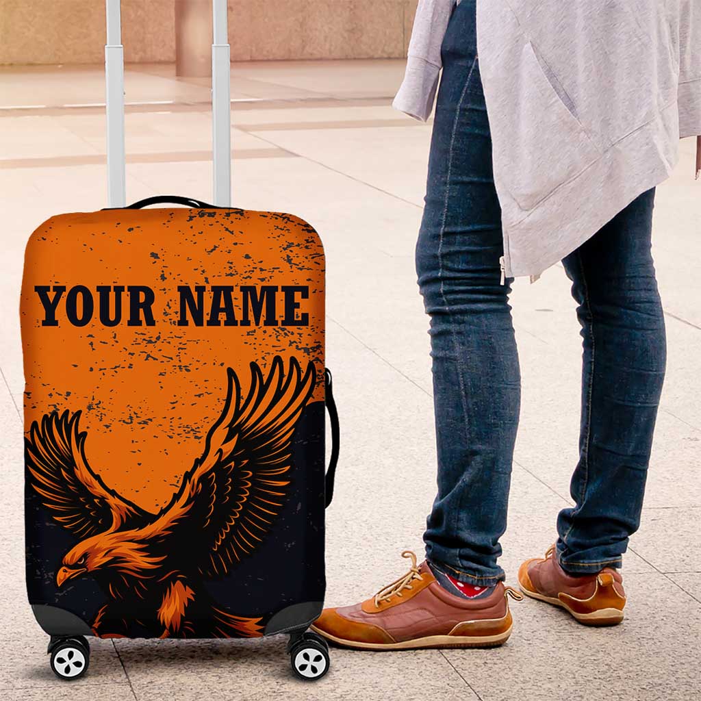 Flying Eagle Carrying Bowling Ball Luggage Cover with Grunge Orange and Black Splatter Design - Wonder Print Shop