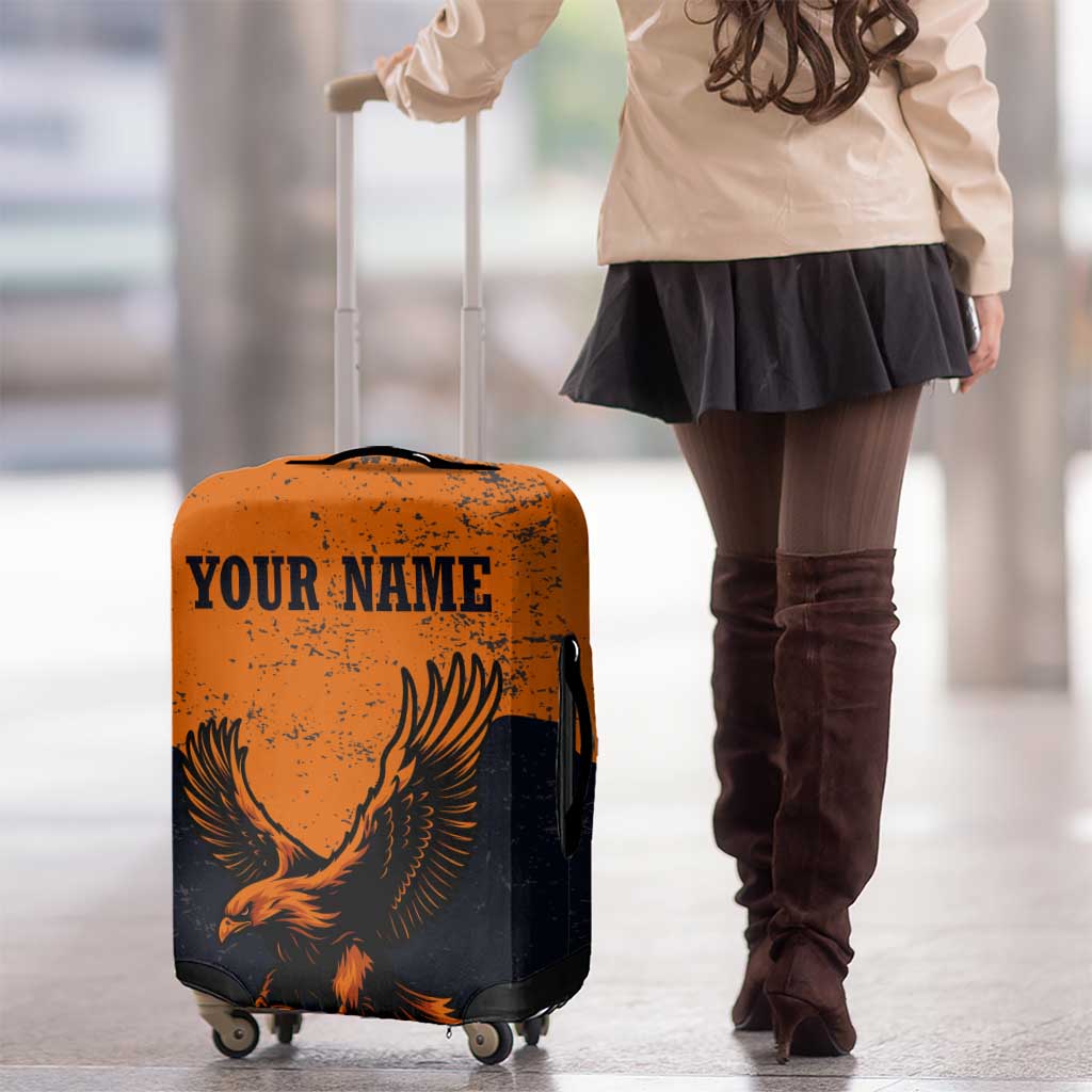 Flying Eagle Carrying Bowling Ball Luggage Cover with Grunge Orange and Black Splatter Design - Wonder Print Shop