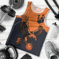 Flying Eagle Carrying Bowling Ball Men Tank Top with Grunge Orange and Black Splatter Design - Wonder Print Shop