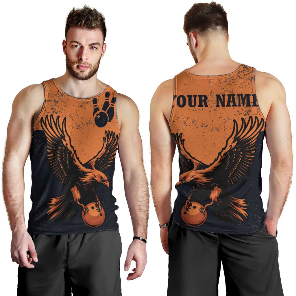 Flying Eagle Carrying Bowling Ball Men Tank Top with Grunge Orange and Black Splatter Design - Wonder Print Shop
