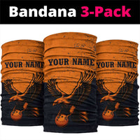 Flying Eagle Carrying Bowling Ball Neck Gaiter with Grunge Orange and Black Splatter Design - Wonder Print Shop