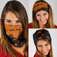 Flying Eagle Carrying Bowling Ball Neck Gaiter with Grunge Orange and Black Splatter Design - Wonder Print Shop