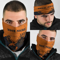 Flying Eagle Carrying Bowling Ball Neck Gaiter with Grunge Orange and Black Splatter Design - Wonder Print Shop