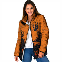 Flying Eagle Carrying Bowling Ball Padded Jacket with Grunge Orange and Black Splatter Design - Wonder Print Shop