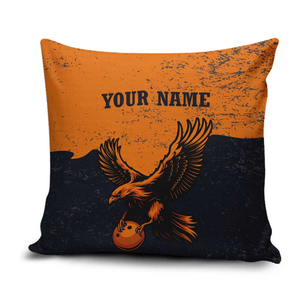 Flying Eagle Carrying Bowling Ball Pillow Cover with Grunge Orange and Black Splatter Design - Wonder Print Shop