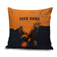 Flying Eagle Carrying Bowling Ball Pillow Cover with Grunge Orange and Black Splatter Design - Wonder Print Shop
