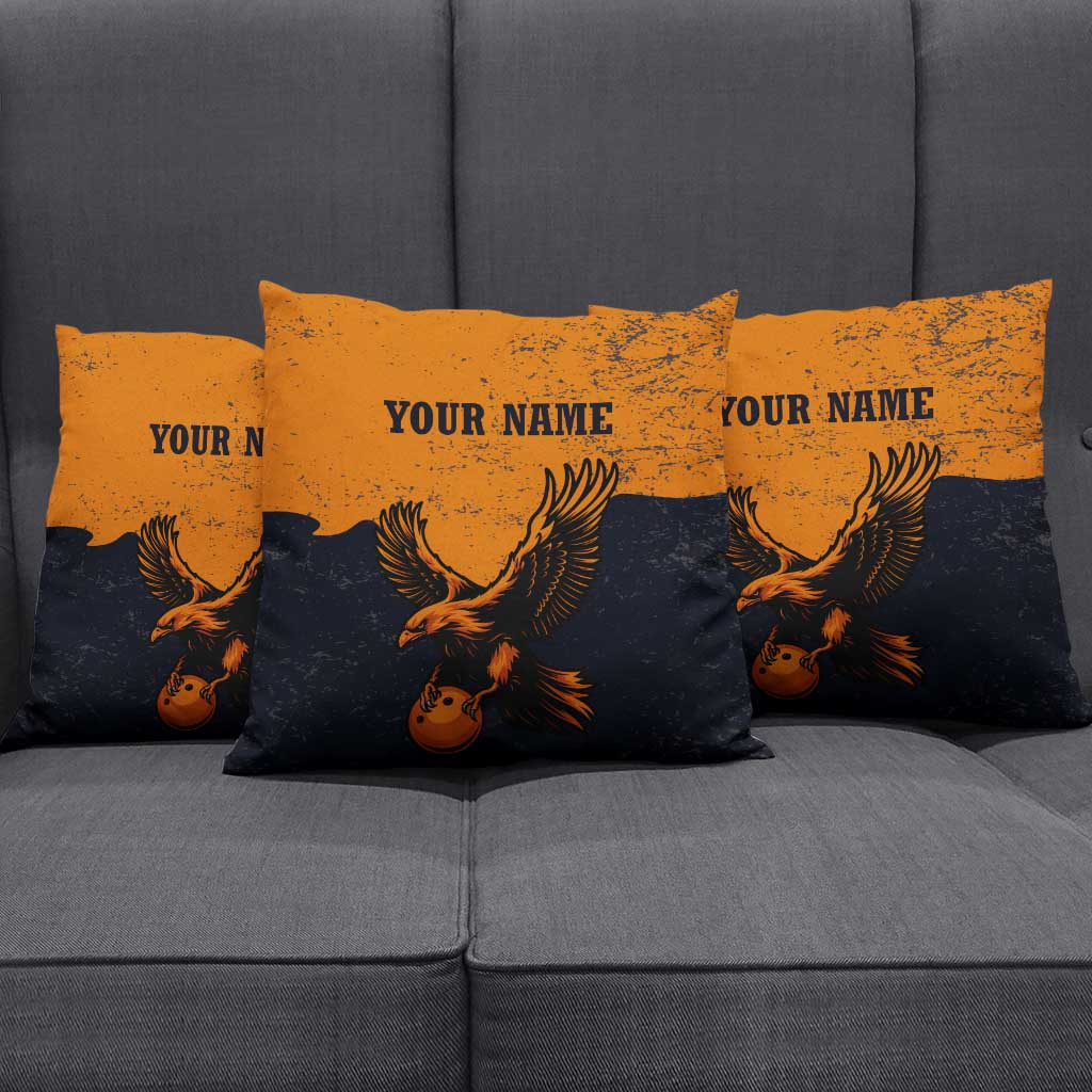 Flying Eagle Carrying Bowling Ball Pillow Cover with Grunge Orange and Black Splatter Design - Wonder Print Shop