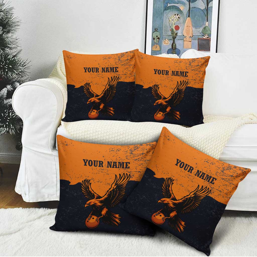 Flying Eagle Carrying Bowling Ball Pillow Cover with Grunge Orange and Black Splatter Design - Wonder Print Shop