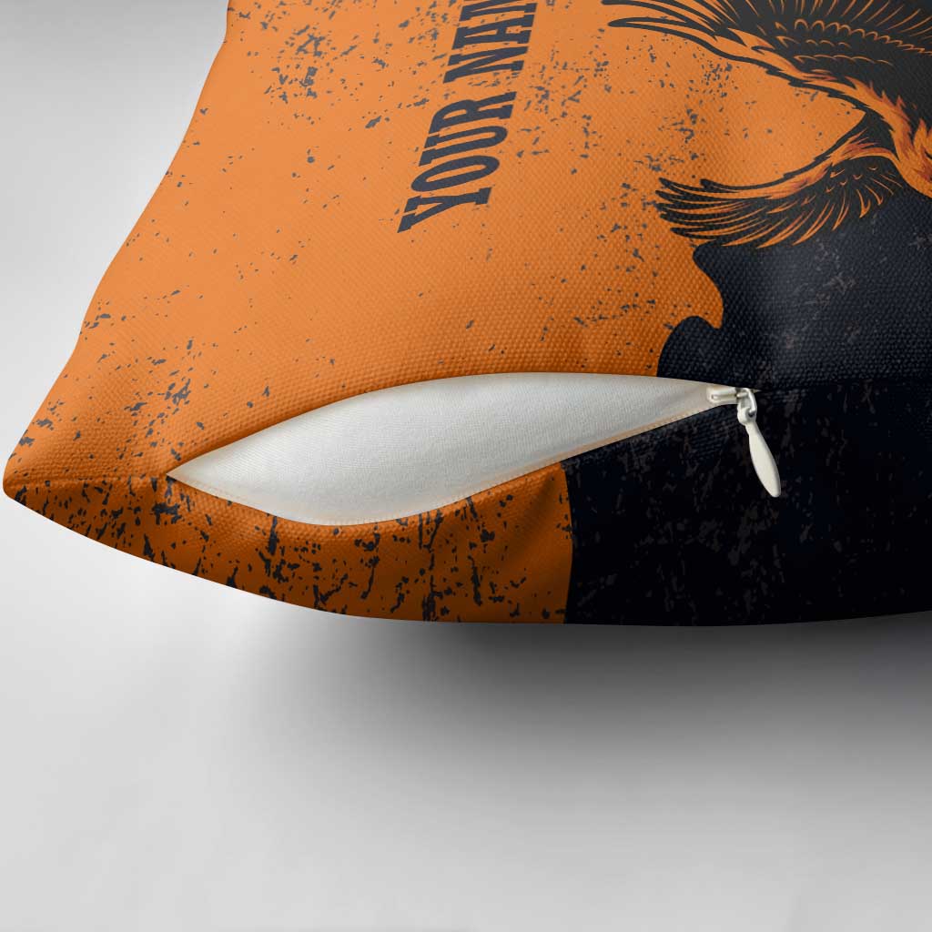Flying Eagle Carrying Bowling Ball Pillow Cover with Grunge Orange and Black Splatter Design - Wonder Print Shop