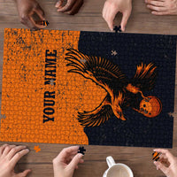 Flying Eagle Carrying Bowling Ball Puzzle with Grunge Orange and Black Splatter Design - Wonder Print Shop