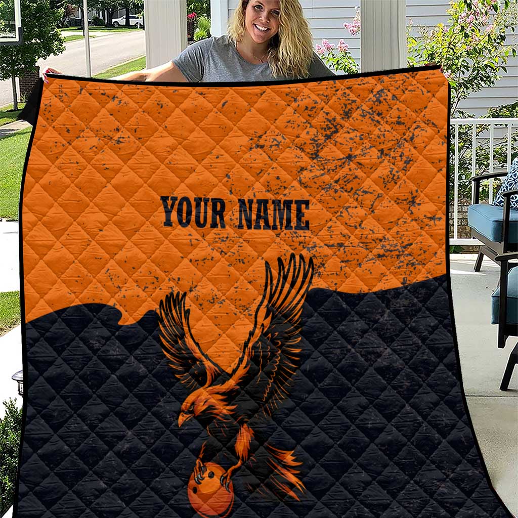 Flying Eagle Carrying Bowling Ball Quilt with Grunge Orange and Black Splatter Design - Wonder Print Shop