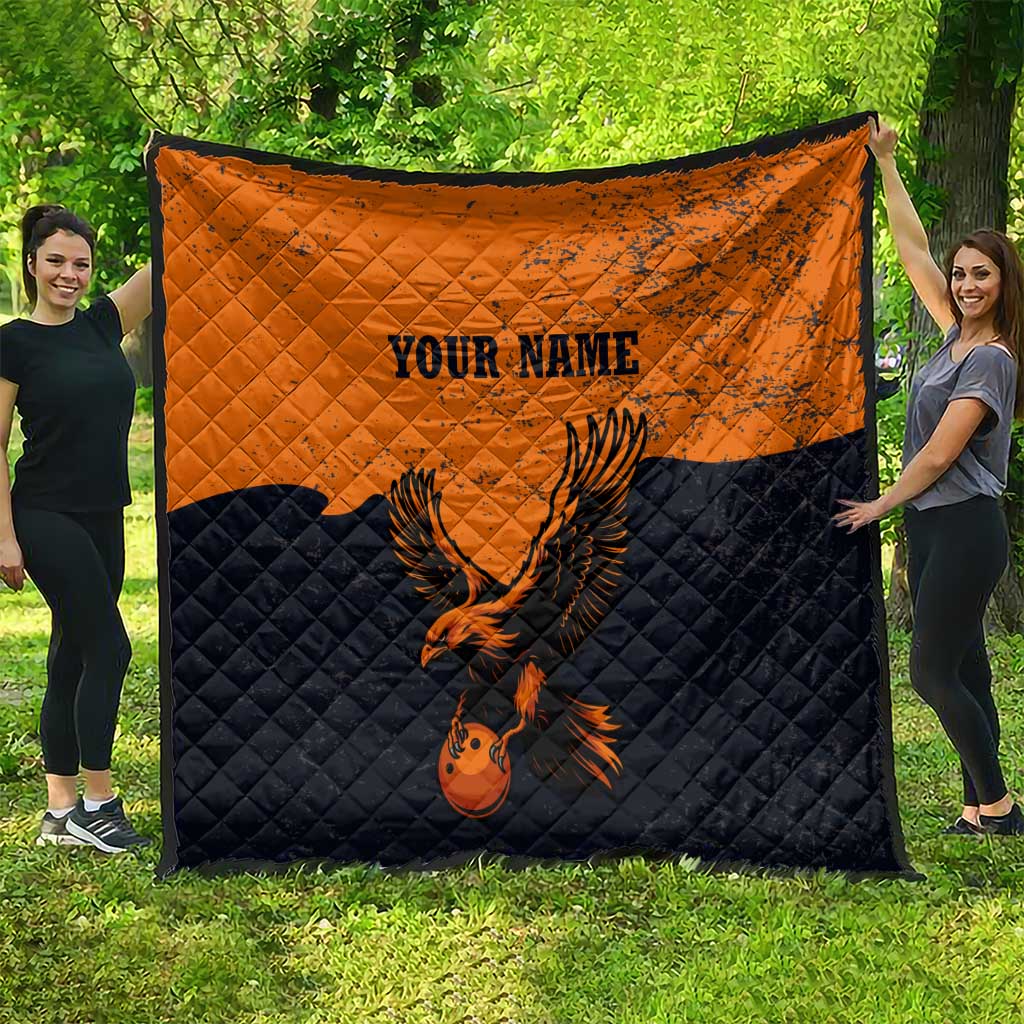 Flying Eagle Carrying Bowling Ball Quilt with Grunge Orange and Black Splatter Design - Wonder Print Shop