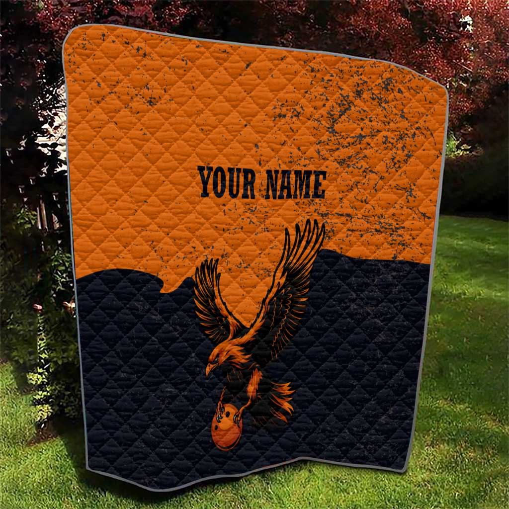Flying Eagle Carrying Bowling Ball Quilt with Grunge Orange and Black Splatter Design - Wonder Print Shop