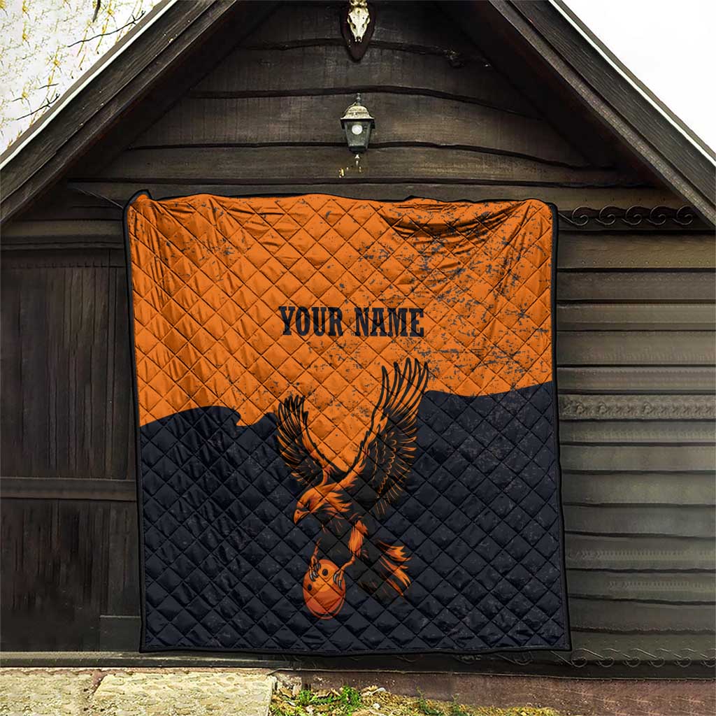 Flying Eagle Carrying Bowling Ball Quilt with Grunge Orange and Black Splatter Design - Wonder Print Shop